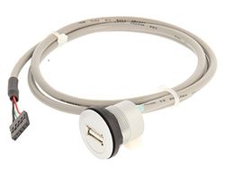 Schlegel 23.001.546 USB-aansluiting met voorzijde, 1 x USB-aansluiting, type A en achter, 1 x USB2.0-kabel lengte 100 cm met aansluitbehuizing 5-polig rastermaat 2,54 mm, zilver.