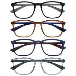 OPULIZE Max Occhiali da Lettura - Confezione da 4 - Montatura Classica Rettangolare Grande - Nero Opaco Marrone Blu Grigio - Uomo Donna - RRRR78-1237 - +1.00
