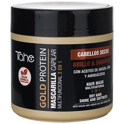 Tahe Gold Protein Masque Capillaire 3 en 1 pour des Cheveux Secs, Éclat et Douceur (400 ml)