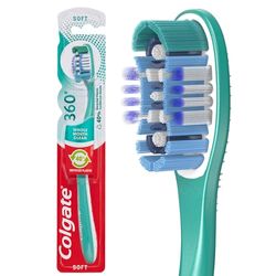 Colgate Escova de dentes de 360°, suave, multicolorida, 1 unidade, embalagem de 1