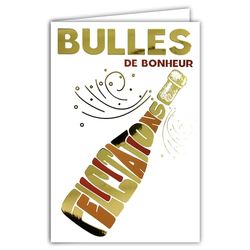 69-9055 wenskaart geluksbellen woord van goud glanzend in de vorm van een champagnefles feest goed nieuws unie bruiloft verjaardag + envelop 12 x 17,5 cm gemaakt in Frankrijk