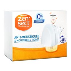 ZENSECT Moustiques – Diffuseur Electrique + Recharge 0% insecticide (45 nuits) – Répulsif Anti-moustiques