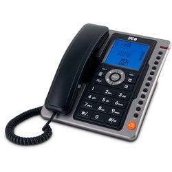 SPC Office Pro - Téléphone Fixe Filaire alimenté par Piles avec Grand écran Lumineux, 7 mémoires directes, identificateur d’Appel et Mains Libres - Noir