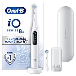 Oral-B iO 8 Oral-B iO 8N Cepillo de Dientes Eléctrico Blanco, con 2 Cabezales y 1 Estuche de Viaje, Diseñado por Braun, Diseñado Por Braun