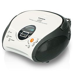 Lenco SCD-24 SCD24 - Reproductor de CD para niños - Radio CD - Sistema estéreo - Boombox - Sintonizador de radio FM - Memoria de pista - 2 x 1,5 W RMS de alimentación - Funciona con red y pilas - Blanco