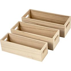 Creativ 57697 Storage Boxes, L: 22+23,5+25 cm, Empress Tree, 3 asstd, H: 6,5-7,5 cm, Wood