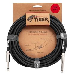 Tiger Cable de instrumento de guitarra de 10 m, conector mono de 1/4 pulgadas a jack, conectores de cobre, cable blindado de bajo ruido para guitarra eléctrica, bajo, teclado, amplificador