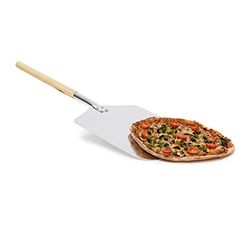 Relaxdays Pala per Pizza Quadrata, Arrotondata, HxLxP: 3x30,5x79 cm, Manico in Legno, Paletta per Pane, Forno, Grigio, Acciaio, Argento, 3 x 30.5 x 79 cm