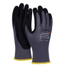 DONAU SAFETY Flex Dotted handskar arbetshandskar med halkskydd handtag noppor/storlek 08/M, 1 par/grå-svart/mekaniker monteringshandskar/nitril belagd lätt oljebeständig, nylon