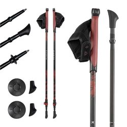 KADVA Bastones de Marcha nórdica HALNA en Rojo, tamaño Ajustable 84-135 cm, Sistema de Bloqueo rápido para una fijación Estable y Segura del Mango de Polipropileno Resistente y TPR