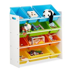 Relaxdays Prateleira infantil com caixas, armazenamento de brinquedos, multicolor, MDF e plástico, 88 x 86 x 31 cm
