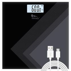 Digitala badrumsvågar USB uppladdningsbar, kroppsviktsvåg, step-on-teknik, LCD-skärm med hög precision, 180 kg/400 lb/28 sten, härdat glas
