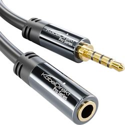 KabelDirekt – Headsetverlengkabel met onbreekbare metalen behuizing – 1,5m (de verlenging is ideaal voor gaming headsets of headsets met microfoon, TRRS 4-pins, 3,5 mm plug naar bus)