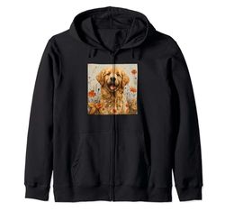 Golden Retriever Cute Puppy Corazón Y Flores Gráfico Sudadera con Capucha