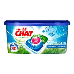 Le Chat Trio-Bulles Souffle de Fraicheur – Lessive en Capsules – 30 Lavages (30 doses) – Lessive Blanc et Couleurs – Capsules Lessive 3en1