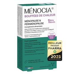 Ménocia Bouffées de Chaleur – Complément alimentaire ménopause sans hormones – Bouffées de chaleur*, sommeil**, équilibre émotionnel** – 30 gélules – Made in France