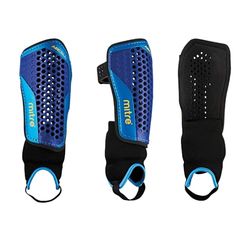 Mitre Aircell Caneleiras de futebol com tornozeleira, respiráveis, leves, tamanho M, preto/azul/amarelo