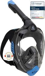 CRESSI Bali Full Face Mask Black/Blue S/M - Unisex Volgelaatsmasker Breed Helder Zicht, Anticondens Systeem,100% Siliconen, Droge Snorkel voor Gemakkelijke Ademhaling, Zwart/Blauw, S/M
