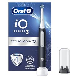 Oral-B Spazzolino Elettrico Ricaricabile iO 3N, Sensore di Pressione, Timer Anello Luminoso, 3 Modalità di Spazzolamento, 1 Testina, 1 Spazzolino, Nero, Idea Regalo