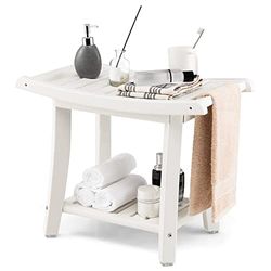 COSTWAY Taburete de baño, Banco de Ducha con Estante, Silla de Ducha, 170 kg, Banco de baño, Taburete de Ducha para Adultos, Personas Mayores, Color Blanco