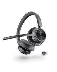 Poly Voyager 4320 UC, Cuffia Senza Filo, Connessione Bluetooth 5.1 e Dongle USB-C BT700, Cancellazione del Rumore, Cuscinetti in Similpelle, Autonomia 24 Ore, Compatibile con Windows 10 e macOS, Nero