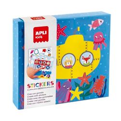 APLI Kids 19694 - Set met geometrische rubbers in verschillende vormen, in doos, model Transportes, stickerset voor het voltooien van de illustraties