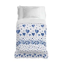 PENSIERI DELICATI Telo Copriletto 220x280 cm, Telo Singolo 100% Cotone Pique, Ideale Come Telo Arredo, Coperta Salva Letto 1 Piazza e Mezza, Fantasia Mongolfiera Blu, 100% Made in Italy