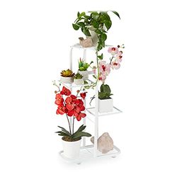 Relaxdays Estantería Plantas Acero, Soporte Macetas, Escalera 4 Baldas, Interior y Exterior, 81x44x24,5cm, Blanco
