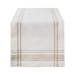 DII Coleção de mesa de sala de jantar às riscas francesas caminho estilo quinta, algodão, White Chambray, 14 x 108 polegadas