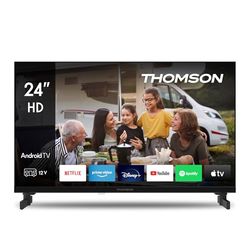 THOMSON 24 Inch (60 cm) LED HD 12V Camping Smart Android TV, Google Assistant, Wi-Fi, Dolby Digital, Bluetooth, Triple-Tuner (Kabel/Satelliet/Antenne), HDMI, CI+, A+ Paneel- 24HA2S13C