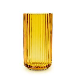 Lyngby Vase Height 20.5 cm Amber A Mouth-Blown Glass Vase in Scandinavian Style with Grooves as Decorative Vase for Flowers, Shrubs or Lantern for Candles and Tea Lights