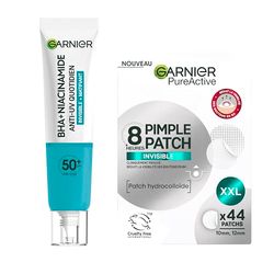 GARNIER Pure Active - Patch Bouton x44 + Fluide Anti-UV & Anti-Imperfections Quotidien SPF 50+ Salicylique - Réduit L'Apparence Des Imperfections - Vegan & Cruelty Free - Tous Types De Peaux - Unisexe