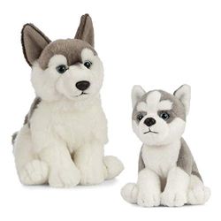 Nature-AN488 Living Nature - Peluche para perro y cachorro, Color grey & white, paquete (Keycraft AN488 , color/modelo surtido