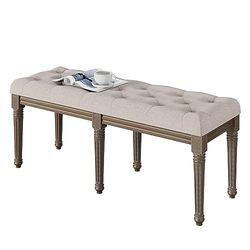 LUNSY Banco de Asiento tapizado Estilo Vintage Acolchado Banco de Piano para salón, vestíbulo, Pasillo, Comedor y Dormitorio, Beige 122 x 43 x 47