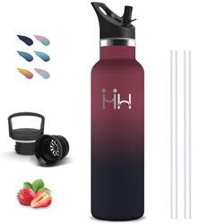 Botella Agua Acero Inoxidable, Botella Termica 1 litro, sin BPA, Botella con Pajita, A Prueba de Fugas, Cantimplora Acero Inoxidable, Aislamiento al Vacío, Termo de Agua, para la Correr, Deportes