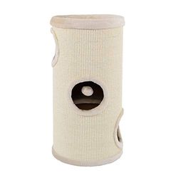 Lionto krabton van sisal met speelbal en pluche rand, hoogte 70 cm, stabiele krabpaal voor kleine en grote katten, perfecte klauwverzorging en bezigheid, veel verstopmogelijkheden, Ø 36 cm, beige