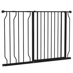 PawHut Dog Gate Wide Stair Gate w/ Door Pressure Fit Pets Barrier for Doorway, Hallway, 76H x 75-115W cm - Black