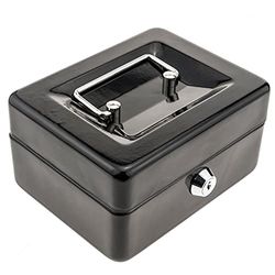 PrimeMatik - Portable metal cash box for bank notes and coins 150 x 117 x 80 mm