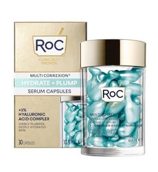 RoC - Multi Correxion Hydrate + Plump Serum Capsules - Maximum Plumping Power - Boost Skin’s Hydration Level - with Hyaluronic Acid - 30 CT