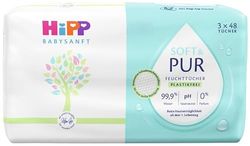 HiPP Babysanft Chusteczki nawilżane Soft i Pur, 864 sztuki (18 opakowań po 48), z 99,9% wody, ze 100% włókien na bazie roślin, dla wyjątkowo delikatnego czyszczenia