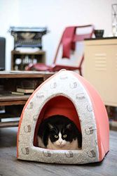 Aime Tipi Schuimrubberen kattenbed, comfortabel, zacht, kleurrijk, koraalrood, uitneembaar kussen, maat S