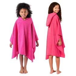 Brentfords Asciugamano a poncho a maniche corte, ad asciugatura rapida, assorbente, per spiaggia, nuoto, viaggio, con cappuccio, per vacanze, spa, piscina, per bambini, rosa