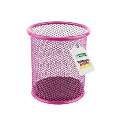 LEVIATAN Metal Pencil Holder | Round Metal Pen Holder | Multifunction Mesh Pen Pot | Perfect for School, Office, Home | Ø 91mm | Pink