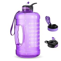 TITIROBA 1 gallon 3,78 liter grote drinkfles, lekvrij met rietje en handvat, BPA-vrij, voor fitness, sport, outdoor, fitnessstudio, school