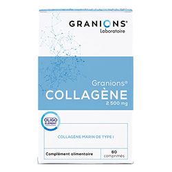 GRANIONS - Collagene Marin de Type I 2500 mg - Collagene Fabriqué en FRANCE | Collagène Marin Hydrolysé avec Zinc Complement Alimentaire | Anti Age Femme et Homme, Anti Ride | 60 comprimés