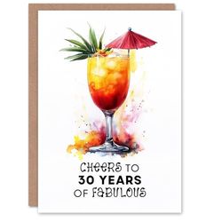 Artery8 Cheers to 30 Years of Fabulous Cocktail Fun 30th Birthday Card For Women