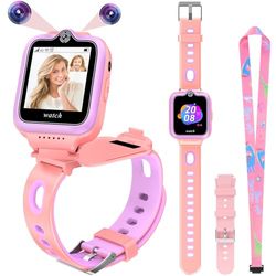 ele ELEOPTION 4G GPS-kindersmartwatch, telefoon, waterdicht, voor jongens en meisjes, 2-weg oproepen, spraak- en videochat, camera, SOS, muziek-/videospeler, alarm (T30, roze)