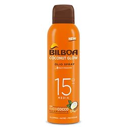 Bilboa, BOV Solare Coconut Glow SPF 15, Crema Solare Spray con Olio di Cocco e Vitamina E, Leggera sulla Pelle, Protezione Solare Resistente all'Acqua, 150 ml
