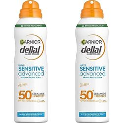Garnier Delial Sensitive Advanced - Bruma Seca Protector Solar para Pieles Claras, Sensibles e Intolerantes al Sol IP50+ - 150 ml (Paquete de 2)