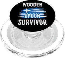 Wooden Spoon Survivor – Greek Flag Funny Childhood Quote PopSockets PopGrip para MagSafe